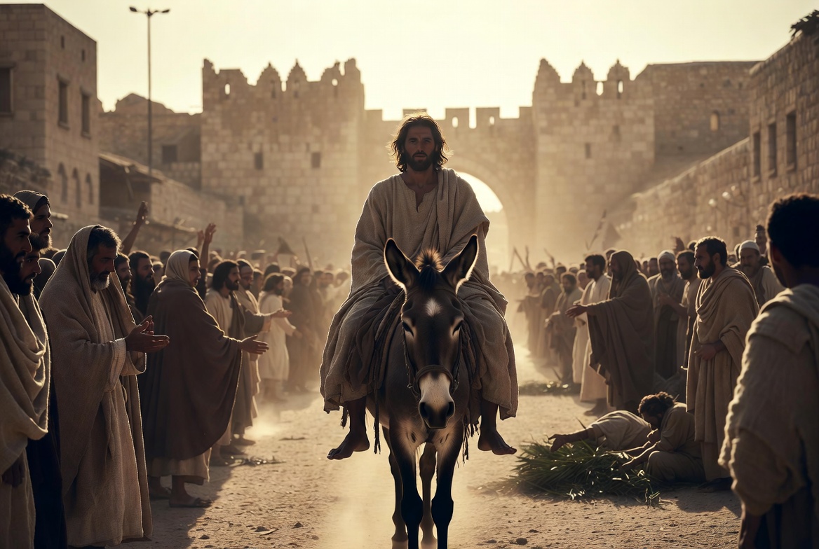 Jesus our Messiah entering Jerusulam on an donkey